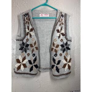 INCA Alpaca Wool Sweater Adult Open Front Sweater Vest Flowers Peru Size 6/8‎